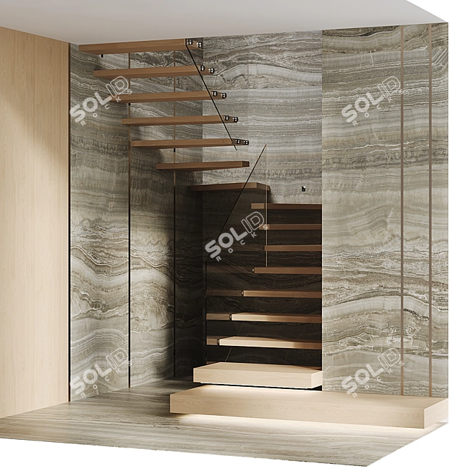 Floating Staircase Set with Night Lights 3D model image 2