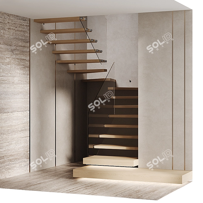 Floating Staircase Set with Night Lights 3D model image 7