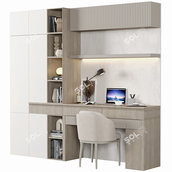 Sleek Wood Home Office Set 3D model image 2