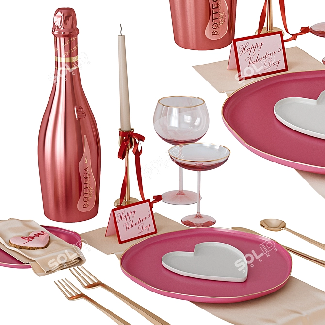 Valentine's Day Dining Table Setting 3D model image 1