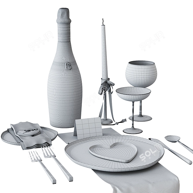 Valentine's Day Dining Table Setting 3D model image 5