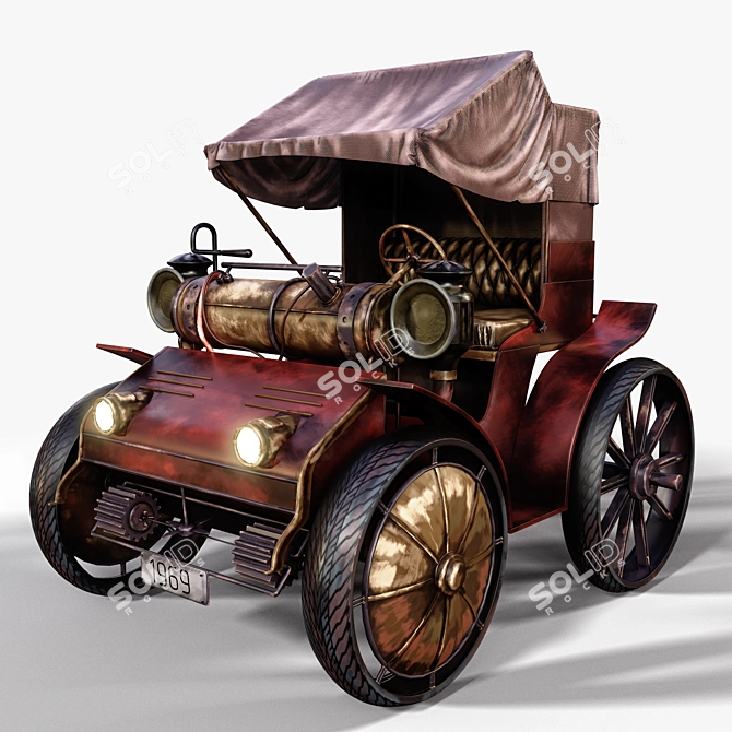 Hand-Painted Steampunk Wagon Texturing 3D model image 1