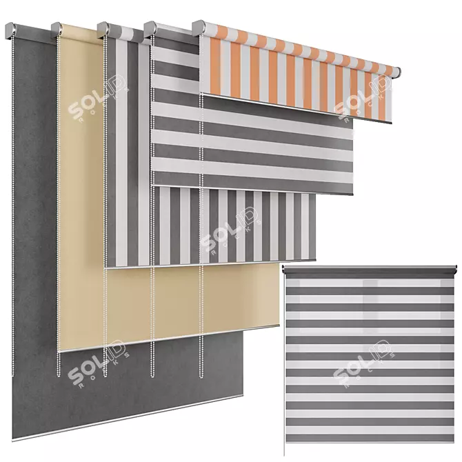 Roller Shades Set Varying Positions 3D model image 1