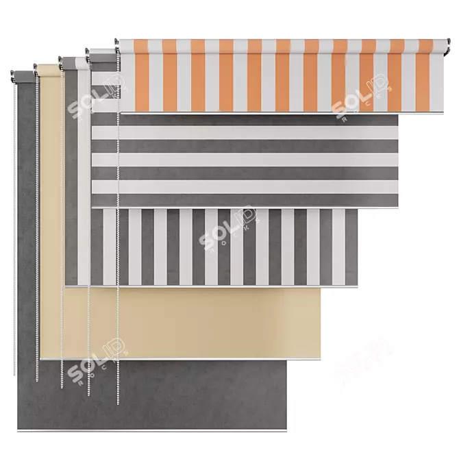 Roller Shades Set Varying Positions 3D model image 2