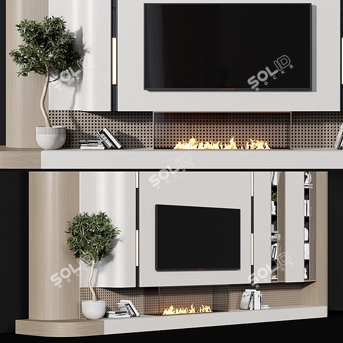 Modern TV Zone with Shelves 3D model image 2