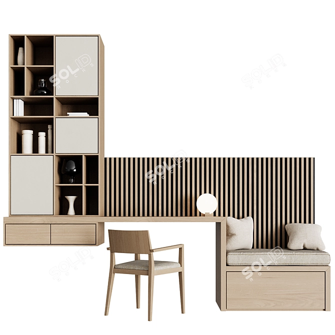 Compact Workspace with Side Seating 3D model image 1