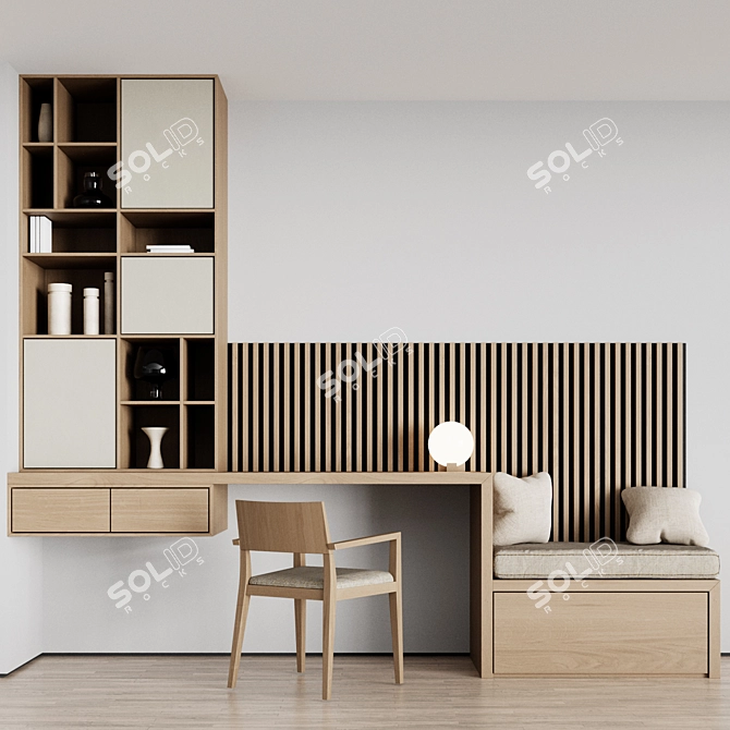 Compact Workspace with Side Seating 3D model image 2