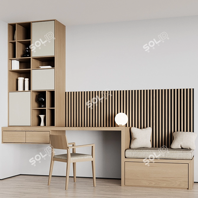 Compact Workspace with Side Seating 3D model image 3
