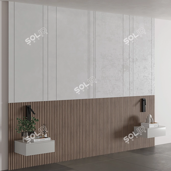 Modern Minimal Bedroom Wall Composition 3D model image 1
