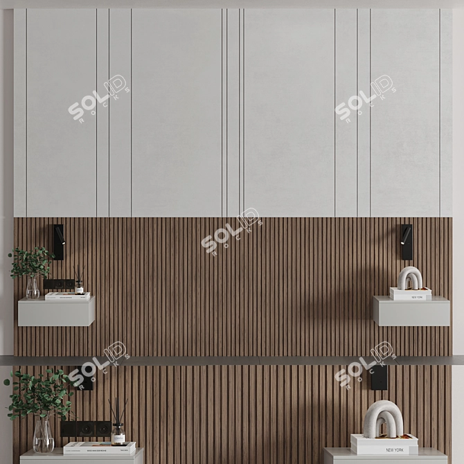 Modern Minimal Bedroom Wall Composition 3D model image 2