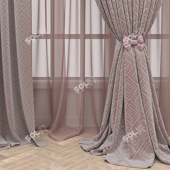 Window Curtains Set with Parquet 3D model image 2