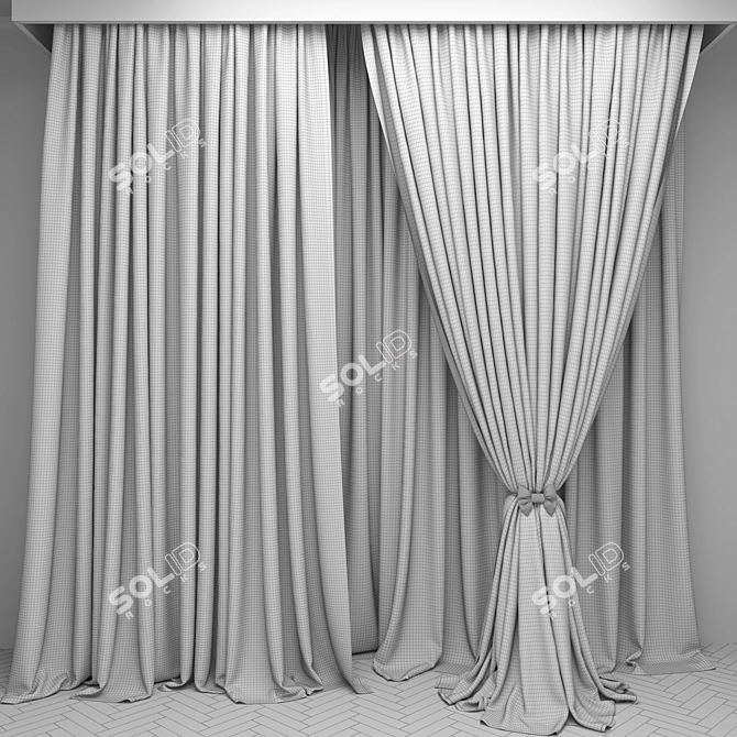 Window Curtains Set with Parquet 3D model image 3