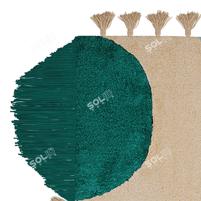 Ethnic Geometric Pom Poms Rug 3D model image 4