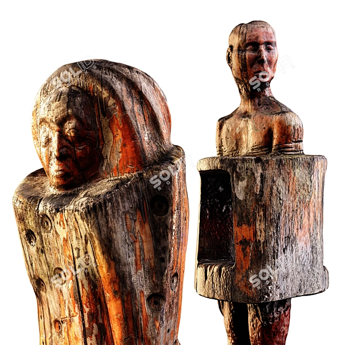 Wooden Statue 3D Model Kit 3D model image 3