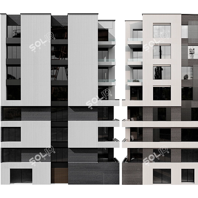 Modular Residential Building 3D Model 3D model image 3