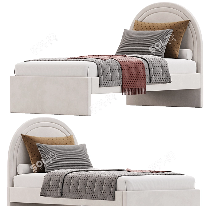 Modern White Velvet Bed Frame 3D model image 1