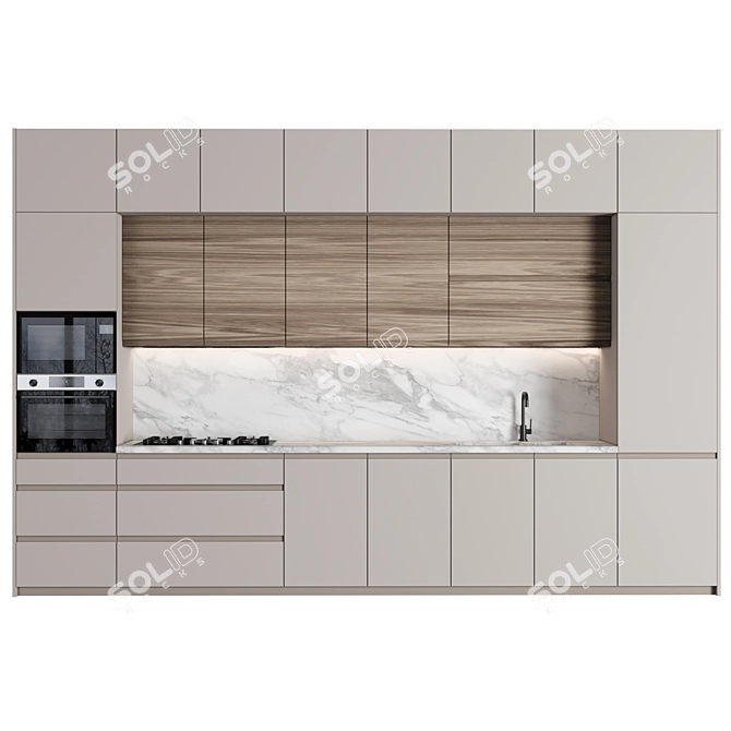 Modern Editable Kitchen 3D Model 3D model image 1