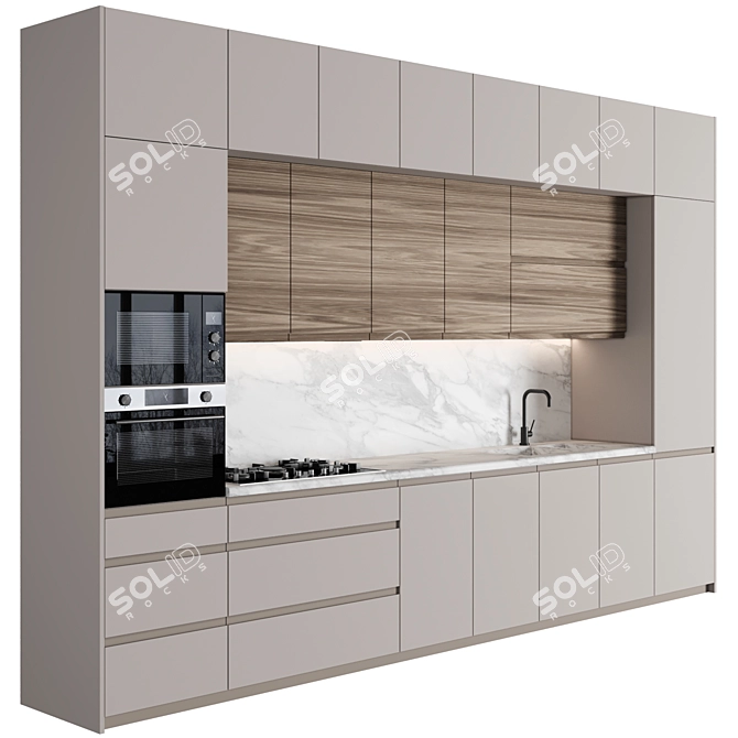 Modern Editable Kitchen 3D Model 3D model image 2