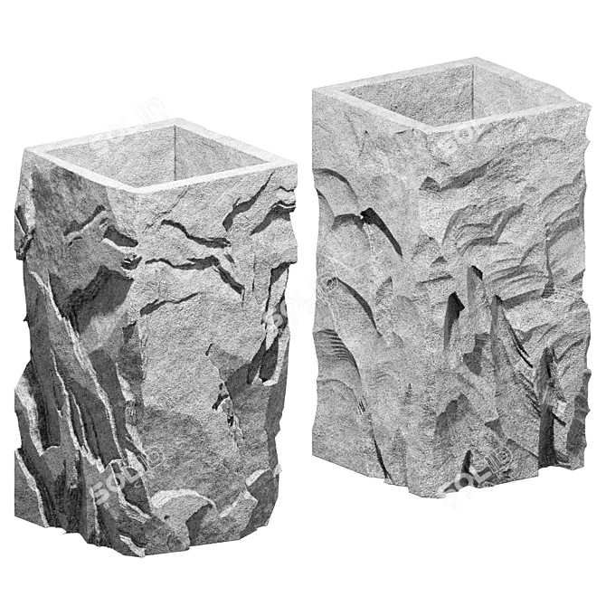 Custom Stone Wash Basin Set 3D model image 2