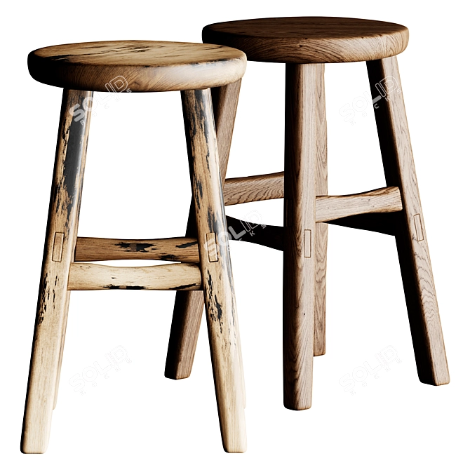 Vintage French Wood Stool/Table 3D model image 1