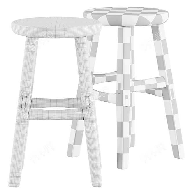 Vintage French Wood Stool/Table 3D model image 3