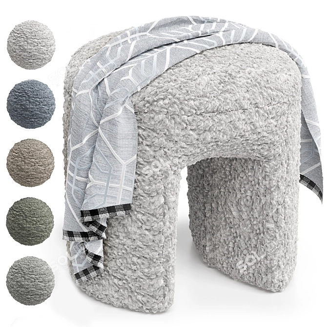 Shaggy Merino Pouf with Polys blanket 3D model image 9