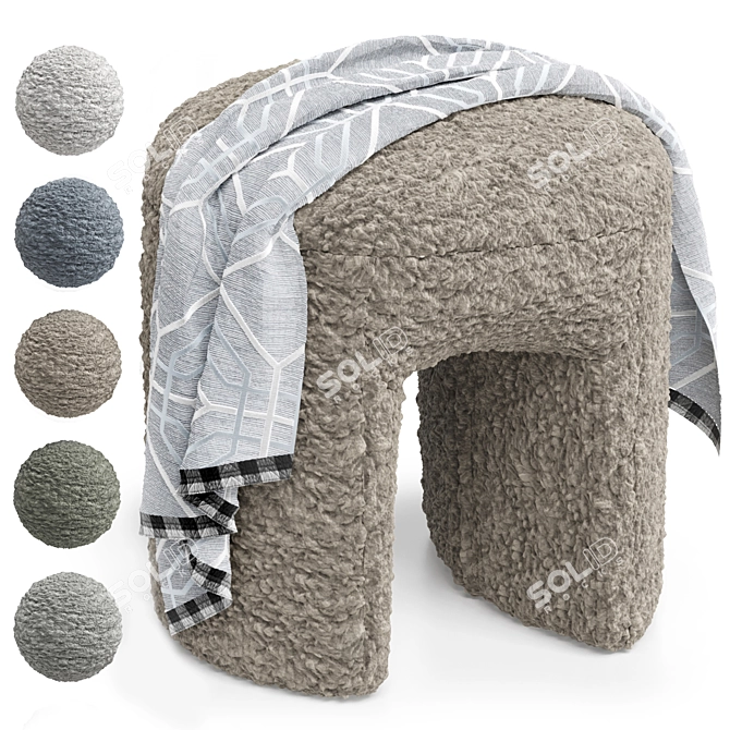 Shaggy Merino Pouf with Polys blanket 3D model image 12