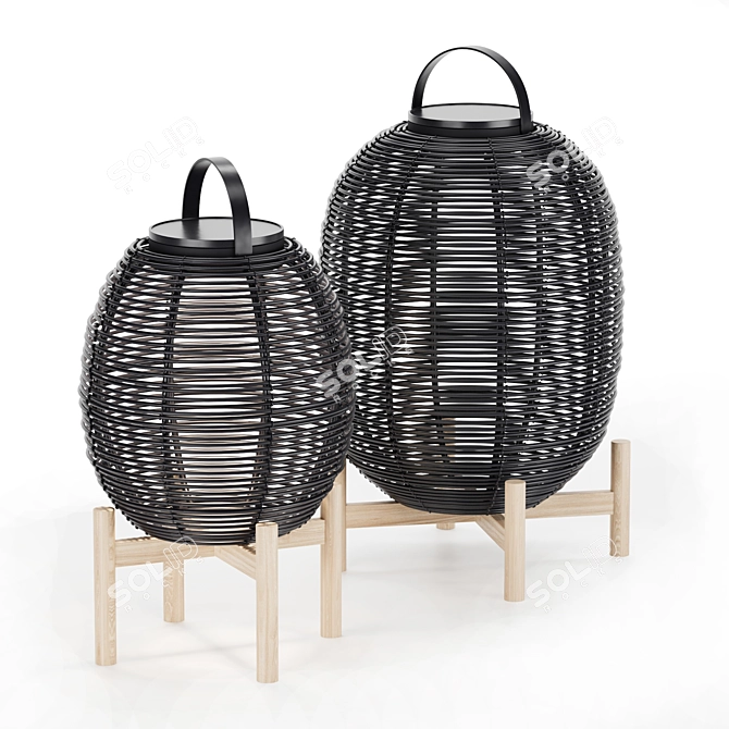 Wicker Solar Lantern Tika 3D model image 1