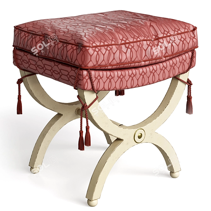 Vintage Solid Wood Vanity Stool 3D model image 1