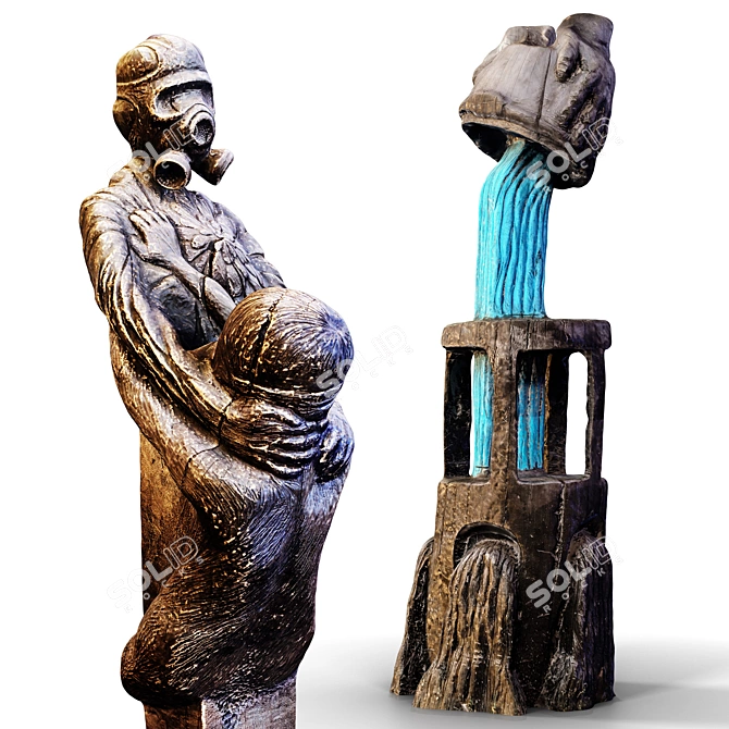 Hand-Carved Wooden Statue Texture 3D model image 2