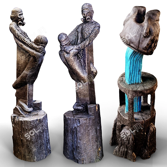 Hand-Carved Wooden Statue Texture 3D model image 3