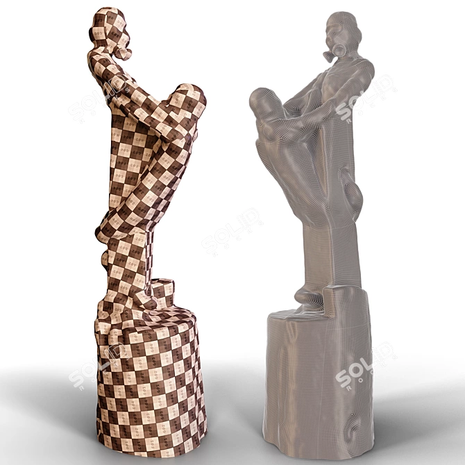 Hand-Carved Wooden Statue Texture 3D model image 4