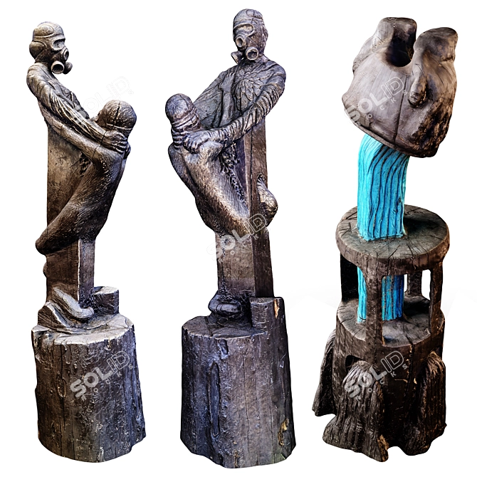 Hand-Carved Wooden Statue Texture 3D model image 6