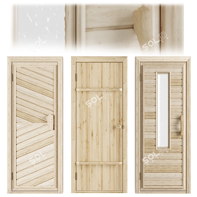 Sauna and Bath Wooden Doors 3D model image 1