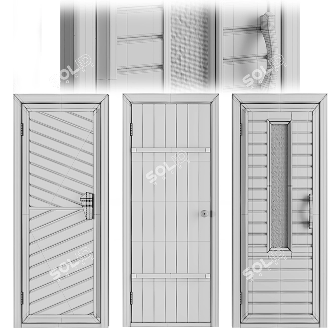 Sauna and Bath Wooden Doors 3D model image 2