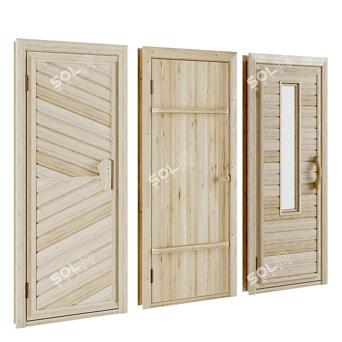 Sauna and Bath Wooden Doors 3D model image 3