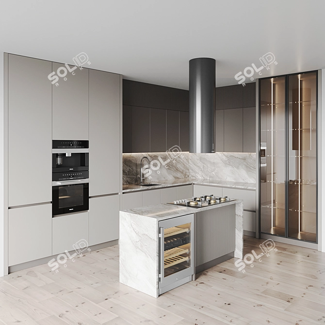 Modern Kitchen 3D Model Set 3D model image 2