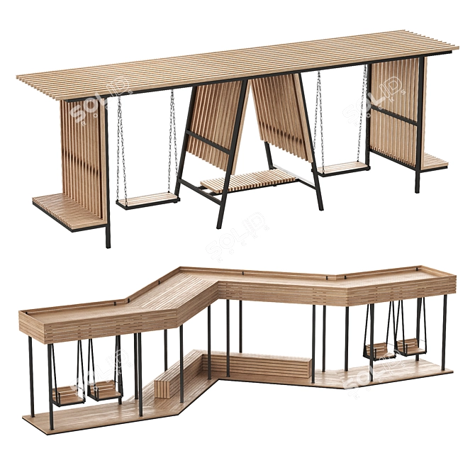 Pergola Set with Swings 3D model image 2