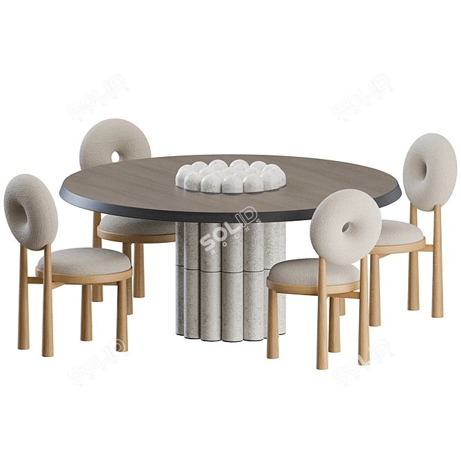 Modern Baba Chair Set with RAKU-YAKI Table 3D model image 5