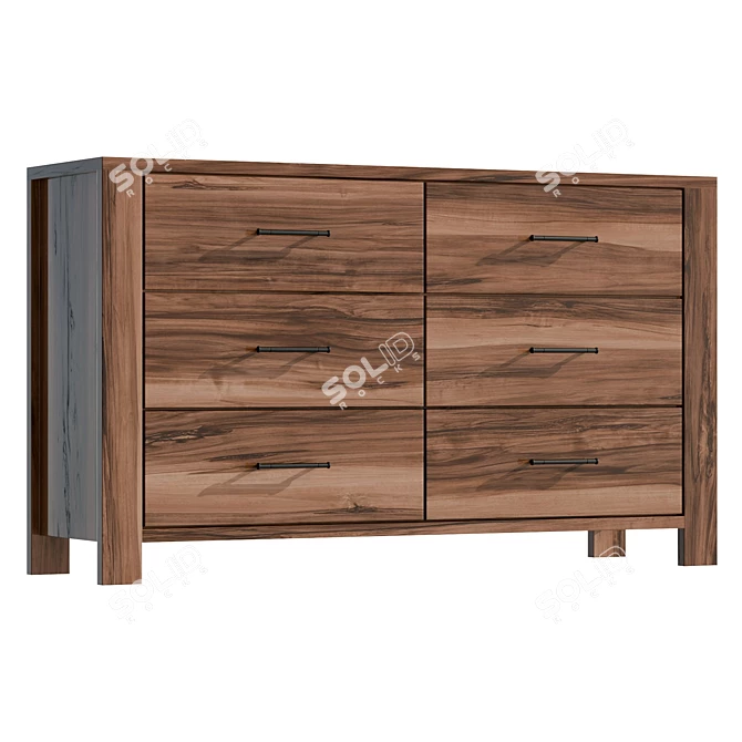 Modern 6-Drawer Double Dresser 3D model image 1