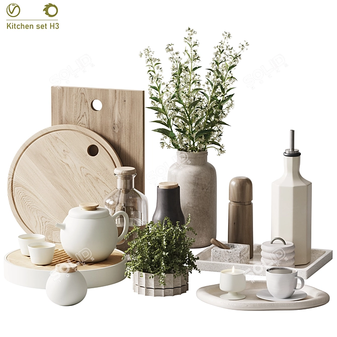 Modern Kitchen Set 3D Model 3D model image 1