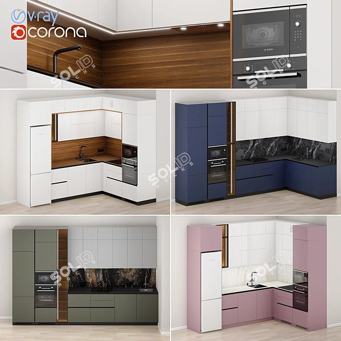 Modern Kitchen Set with Top Brands 3D model image 1