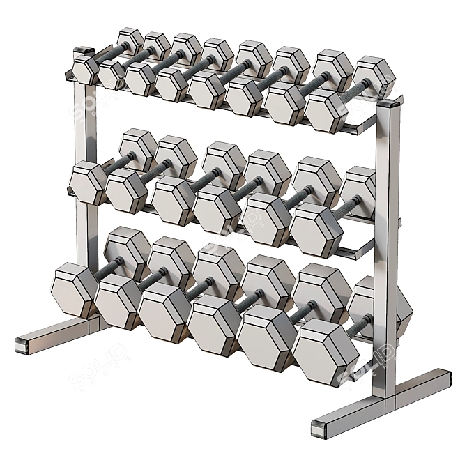 Premium 3-Tier Dumbbell Rack Organizer 3D model image 4