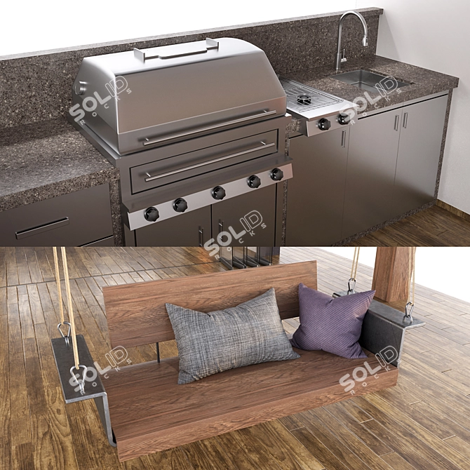 Summer Retreat with BBQ Swing 3D model image 3