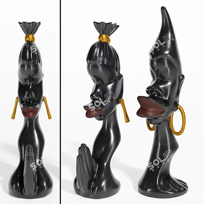 African Couple Statue Trio Set 3D model image 5