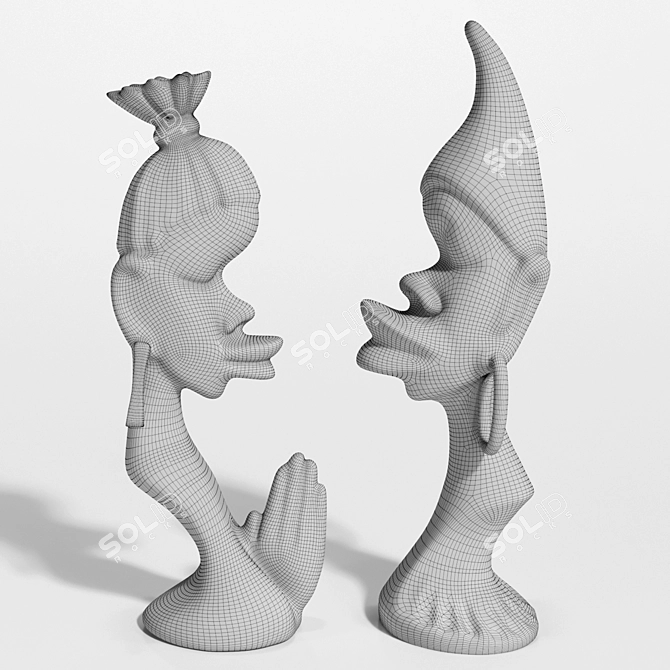 African Couple Statue Trio Set 3D model image 6