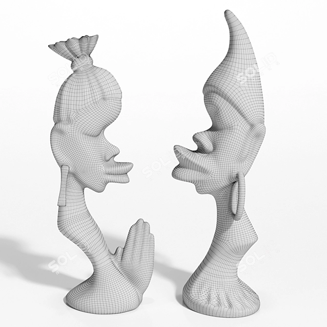 African Couple Statue Trio Set 3D model image 7