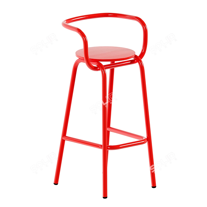 Modern Red Metal Wood Stool 3D model image 2