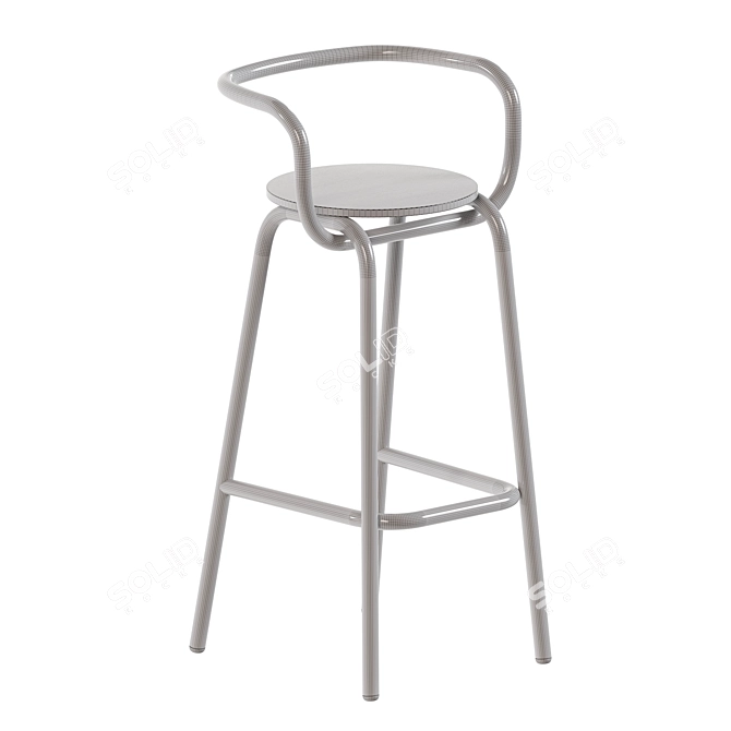 Modern Red Metal Wood Stool 3D model image 3