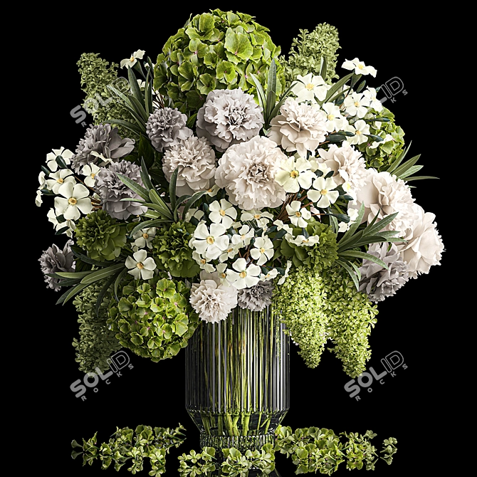 Spring Blooms Bouquet in Glass Vase 3D model image 1